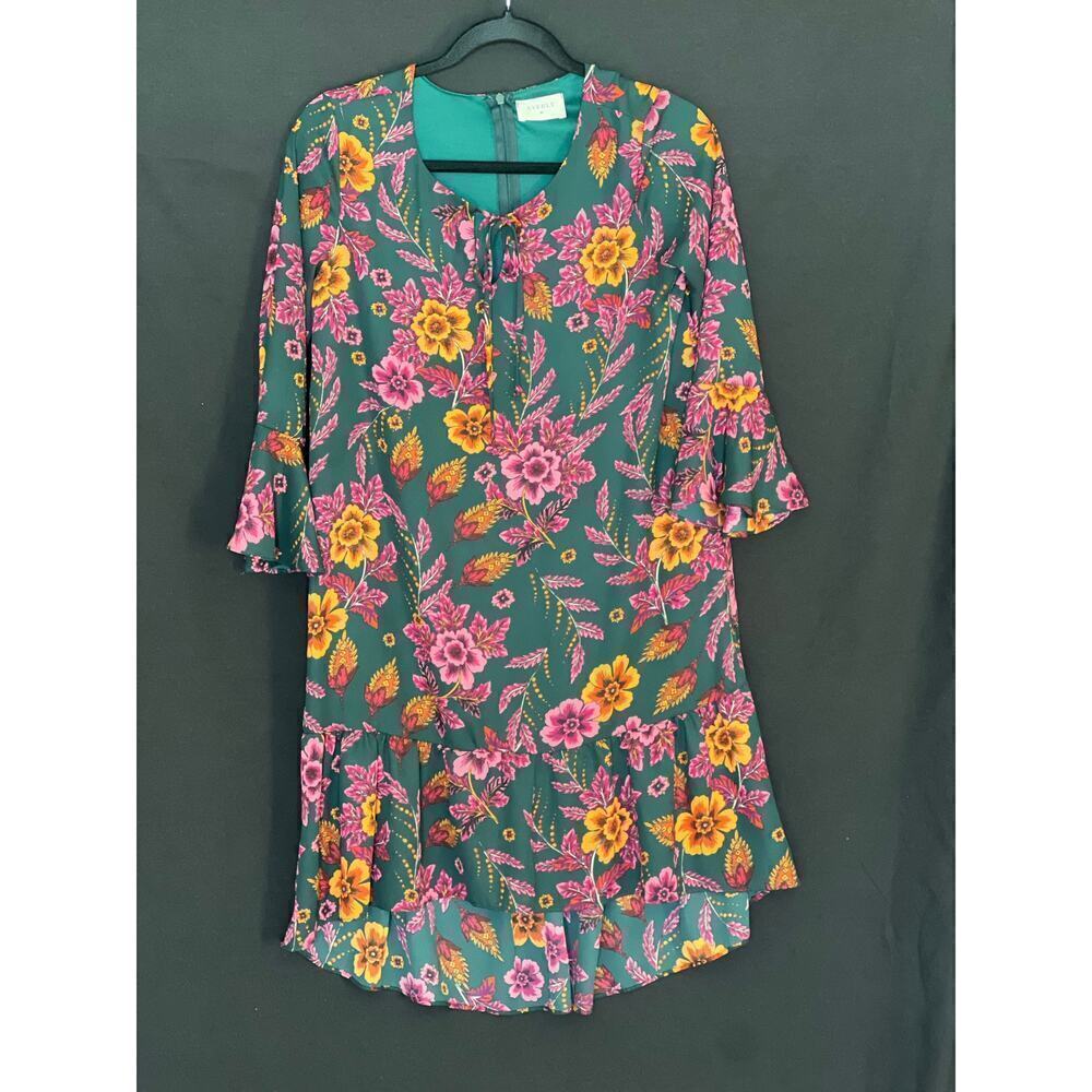 Everly High Low Floral Dress / Size small / dark green